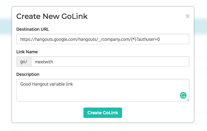 Creating a variable go link in GoLinks