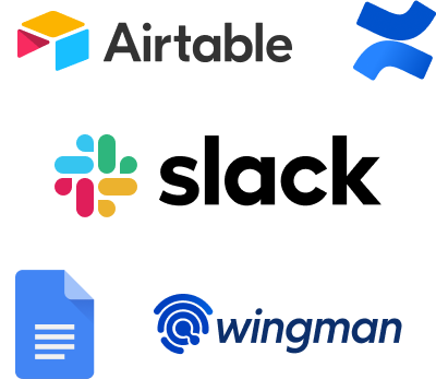 Sales communication tools: Airtable, Confluence, Slack, Google Docs, Wingman