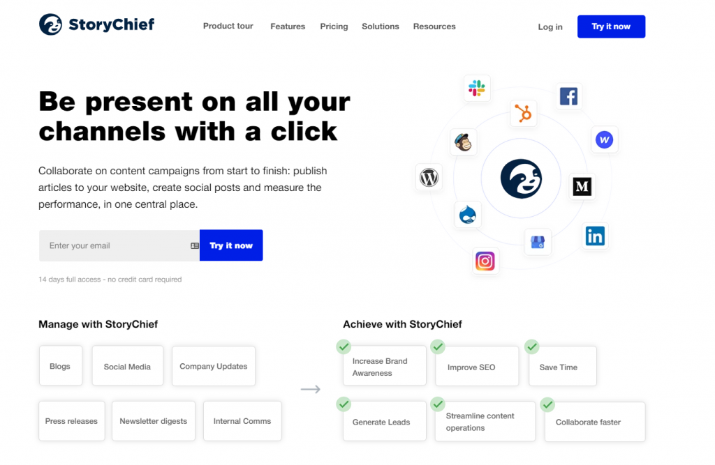 StoryChief landing page