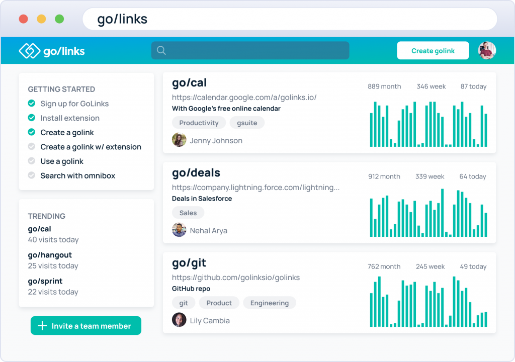 GoLinks dashboard