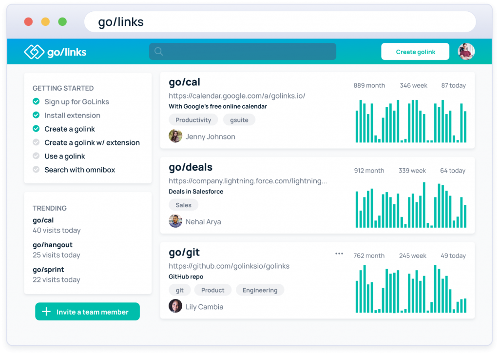 GoLinks dashboard, Bitly alternative