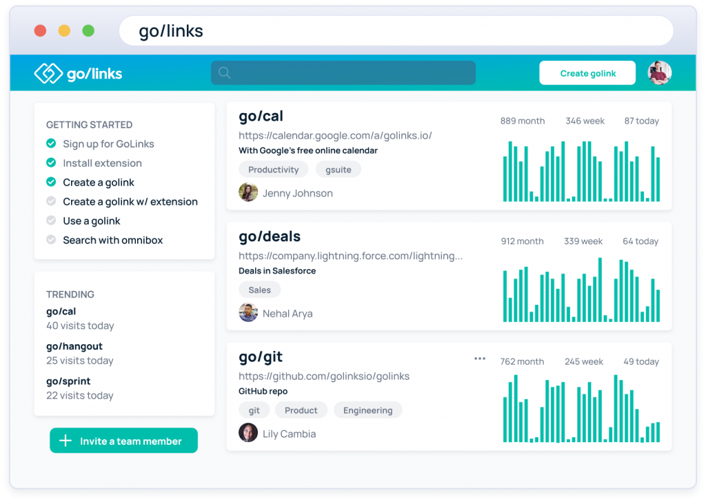 GoLinks dashboard