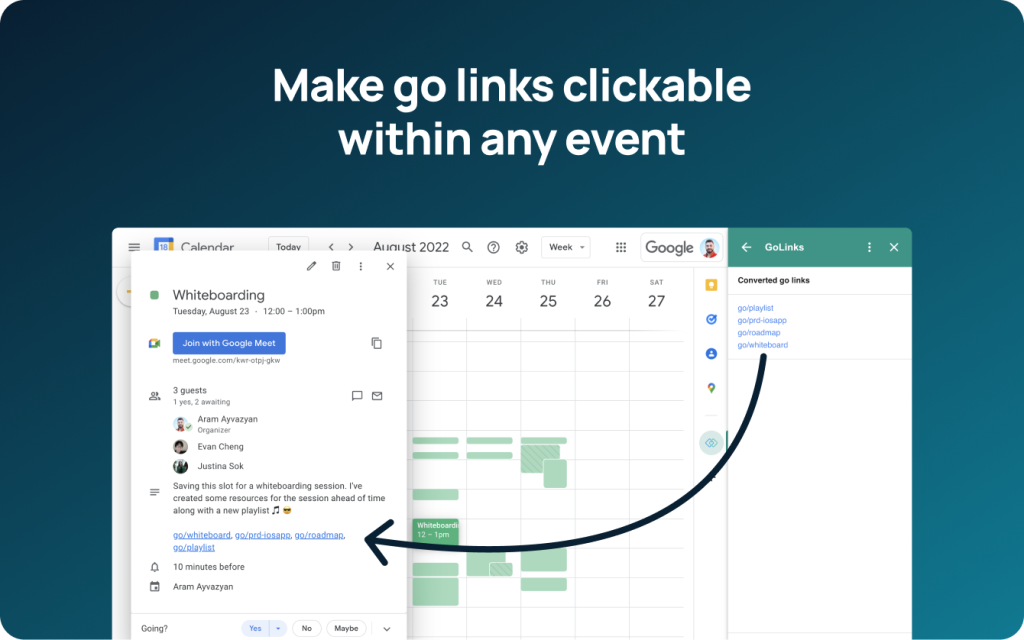 GoLinks G-Suite Integrations: Google Calendar