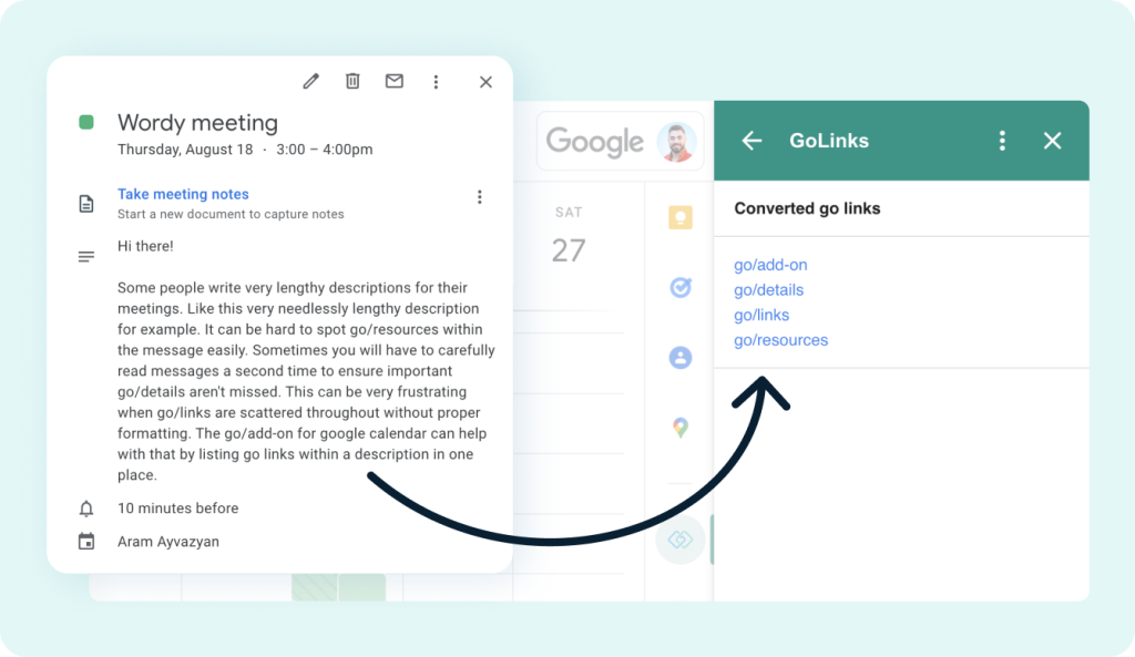 How to convert go links on the GoLinks Google Calendar Integration 