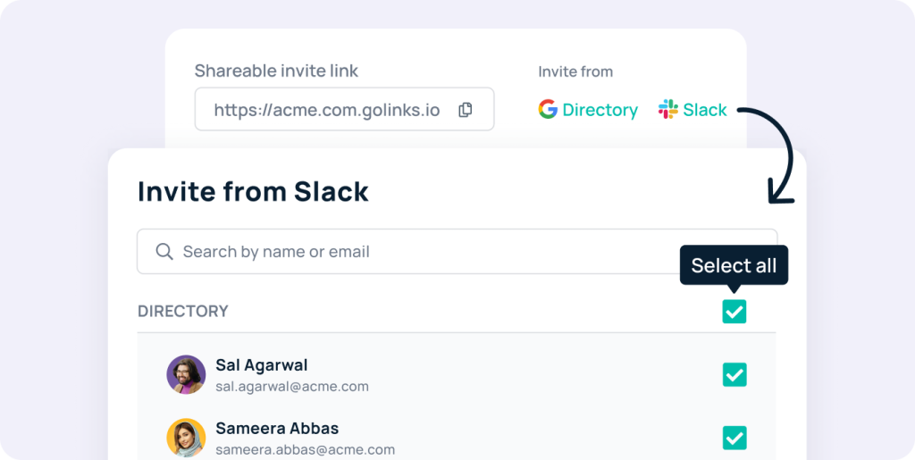 Shareable Slack invite link to invite teammates to use GoLinks.