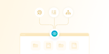 Diagram showing three knowledge management components — a link shortener, task checklist, and org structure — connecting into a central knowledge base interface