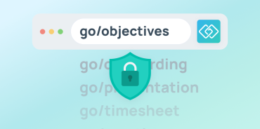 GoLinks browser interface showing go/objectives shortlink with a security shield, representing enterprise-grade go link management