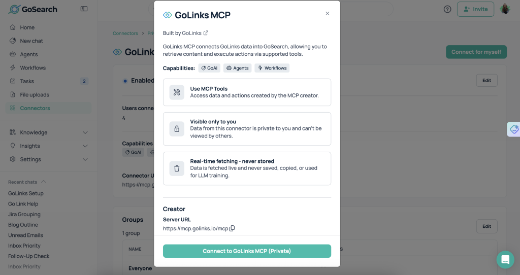 GoLinks MCP server in GoSearch