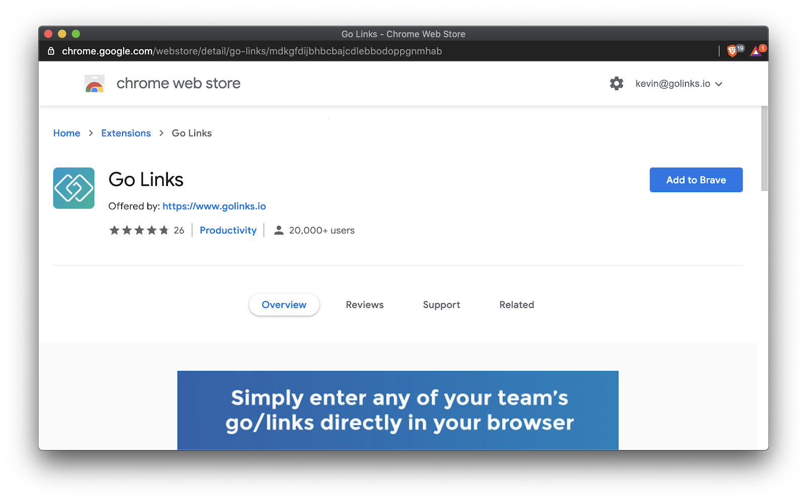 The GoLinks® Help Center Brave browser extension