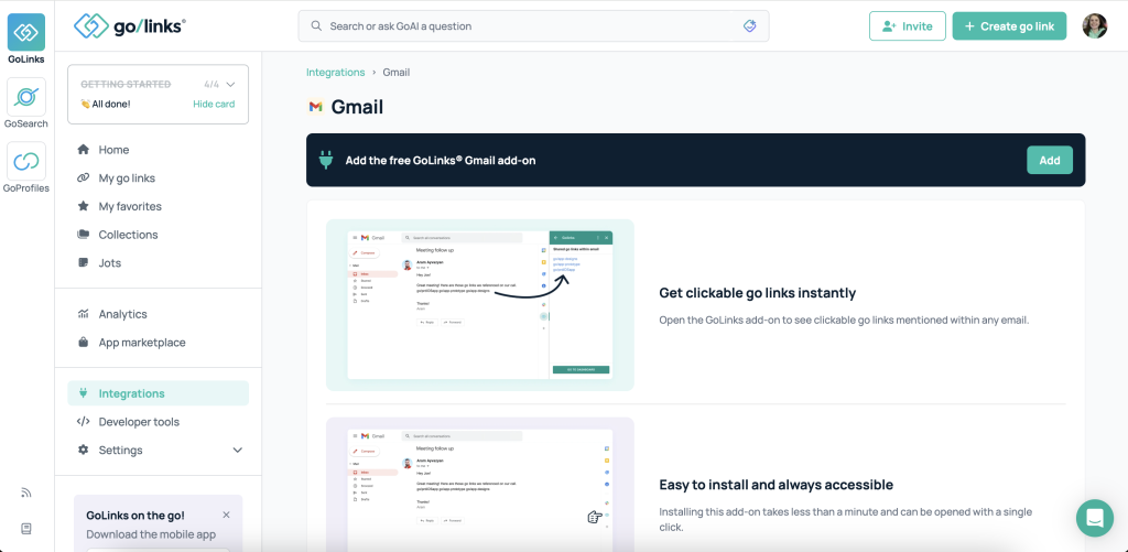 gmail golinks integration