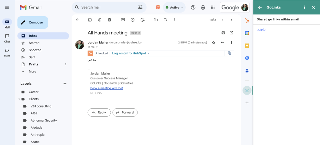 gmail golinks integration