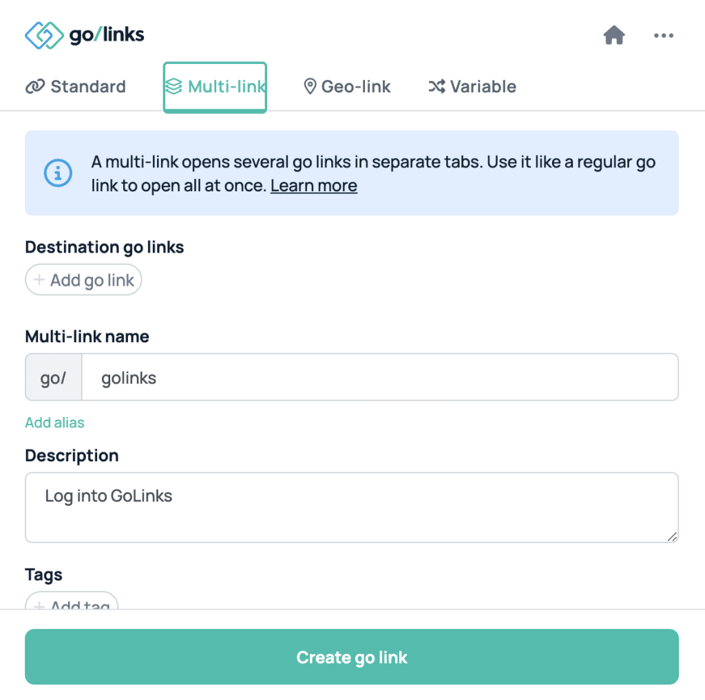 creating a multi-link with the extension