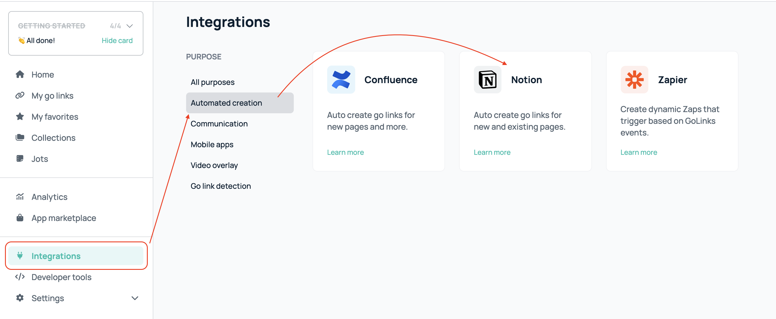 Notion GoLinks, Integration, Automated creation