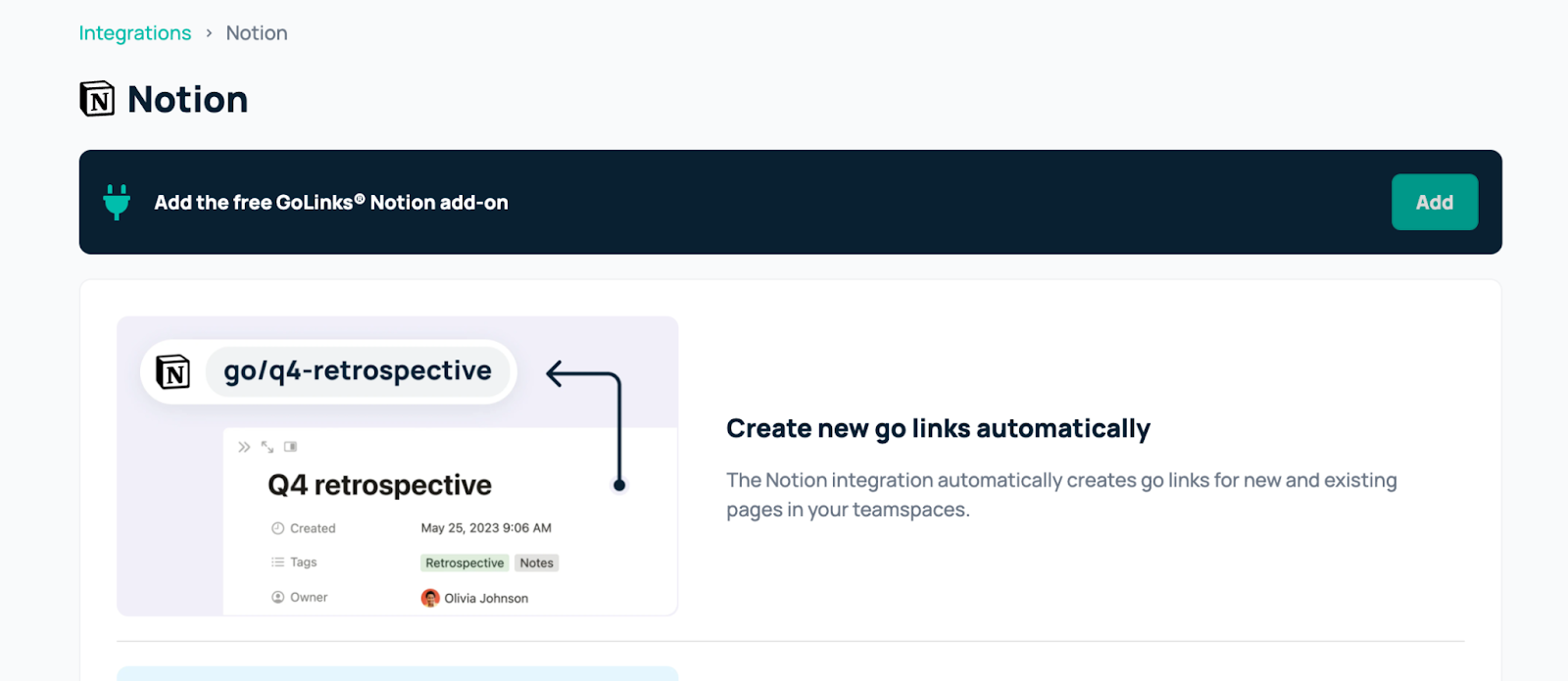 Add GoLinks Notion Integration