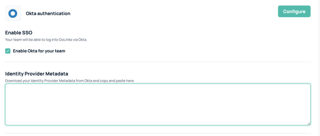 GoLinks Okta setup page